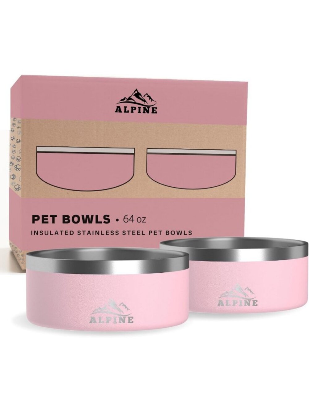 Set of 2 Non-Slip Stainless Steel Dog Bowls - Double Walled, Rustproof